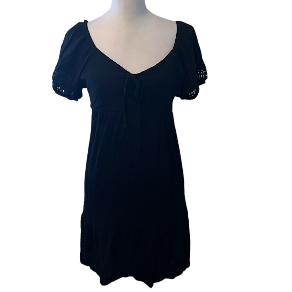 Pink republic szM cut out detail SS empire waist ruffle hem black mini dress GUC